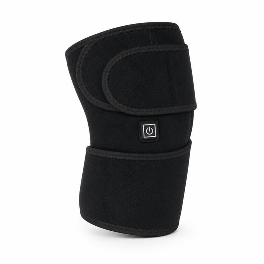 Rodillera térmica Alivia de neopreno negro con botón de encendido, vista frontal